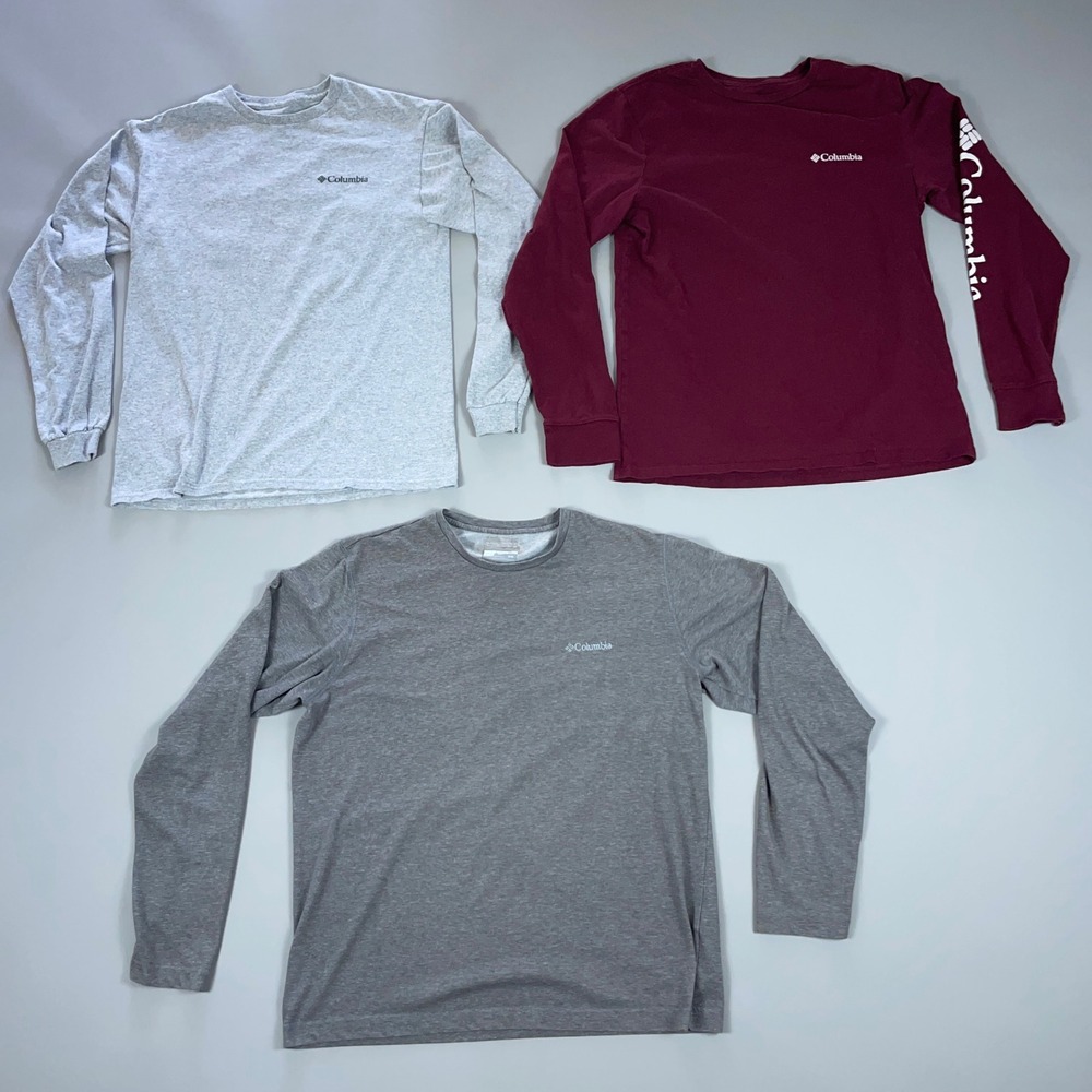 Columbia Mens Long Sleeve Shirt Lot of 3 Grey Burgundy Omni-Wick Crew Neck Tee